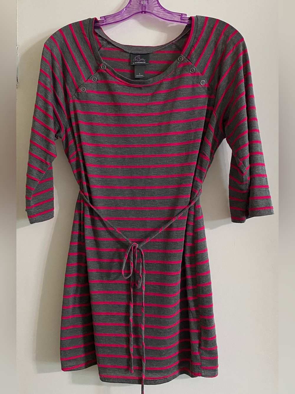 Oh baby by motherhood Gray and Pink Striped Tie-Front Long Sleeve Dress